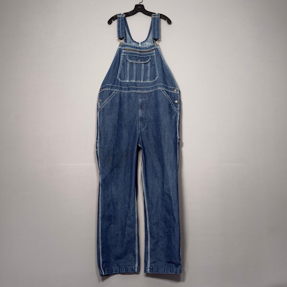 REAL WORK WEAR Blue Dark Wash Denim Painter Carpenter Bib Overalls 42" x 32"